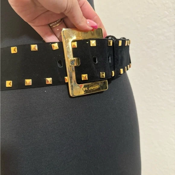ST. JOHN Black and Gold Studded Belt - Picture 2 of 8